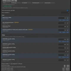 Giao diện NVIDIA VBIOS Vix Editor với ảnh VBIOS của GeForce RTX 5090 và các trường công suất, điện áp.