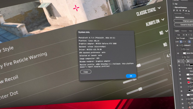 Giao diện PhotoCraft chạy trên Linux với các lớp ảnh