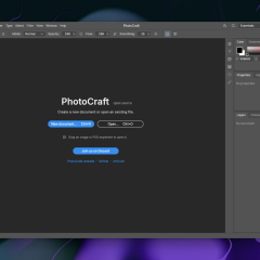 Giao diện PhotoCraft với thanh công cụ và bảng điều khiển theo bố cục quen thuộc của Photoshop