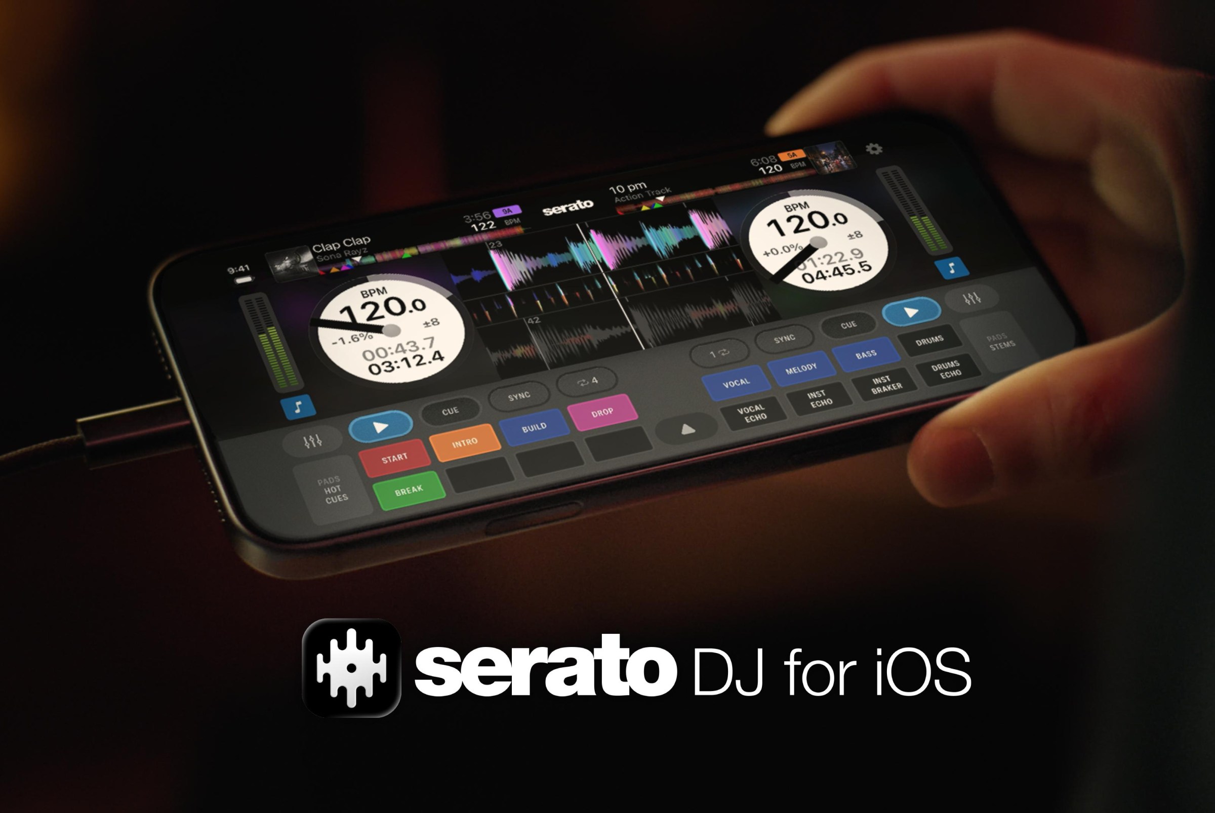 Giao diện Serato DJ for iOS trên iPhone ở chế độ cầm tay