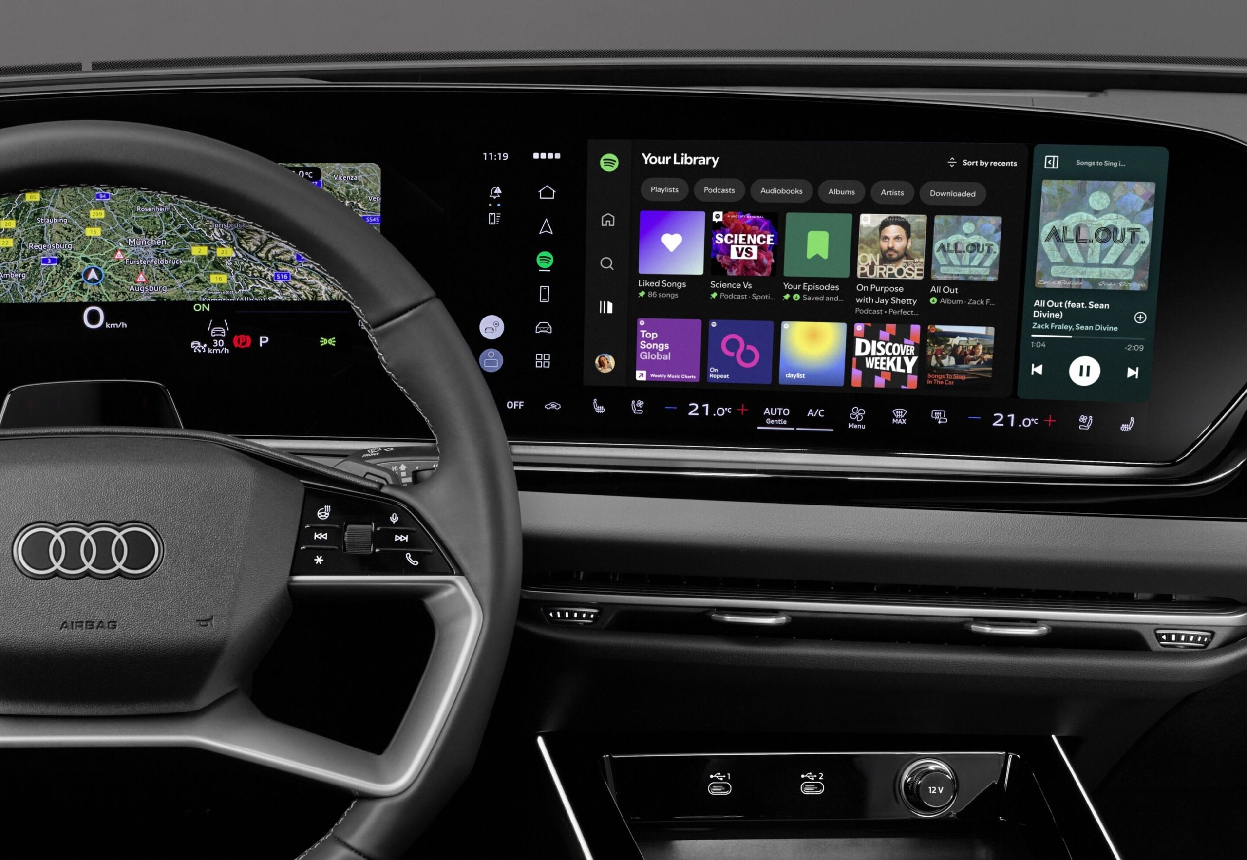 Giao diện Spotify native trên hệ thống MMI Audi