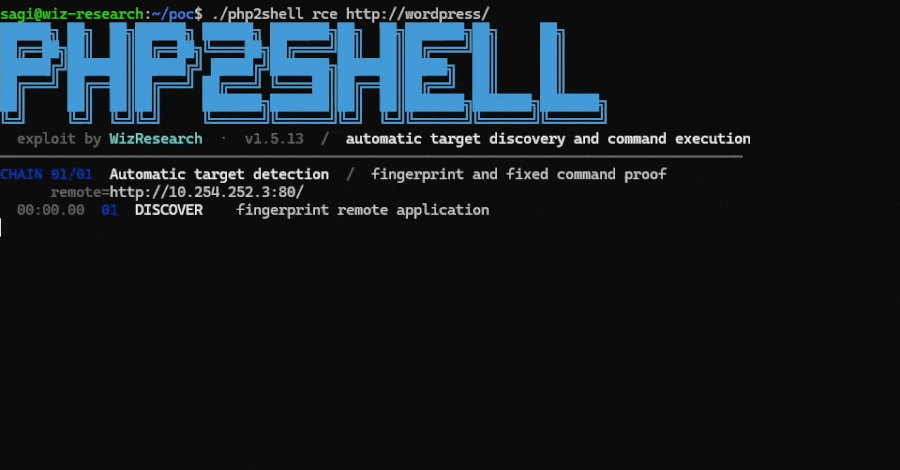 Giao diện terminal trình diễn PHP2Shell của Wiz Research