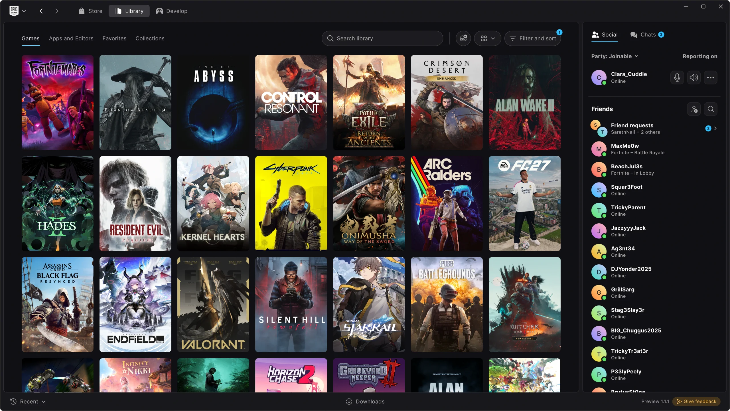Giao diện thư viện Epic Games Launcher bản preview