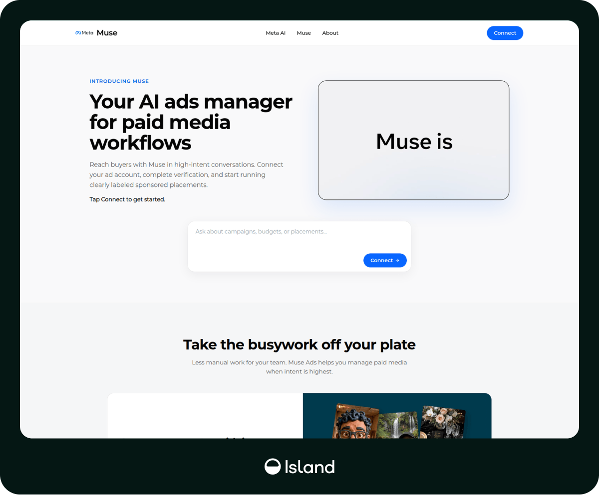 Giao diện trang lừa đảo Muse Ads mạo danh công cụ quảng cáo của Meta.