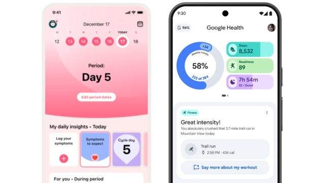 Giao diện ứng dụng Flo Health và Google Health hiển thị song song