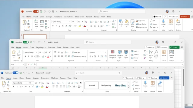 Giao diện các ứng dụng Word Excel và PowerPoint trong bộ Office 2024