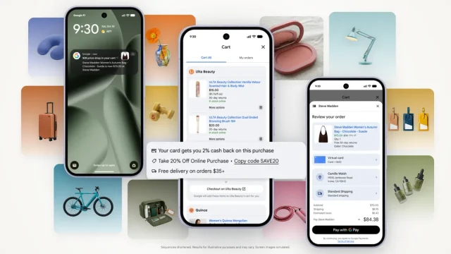 Giao diện Universal Cart trên điện thoại cùng các sản phẩm từ nhiều nhà bán lẻ