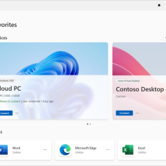 Giao diện Windows App hiển thị mục Favorites, thiết bị Cloud PC và Azure Virtual Desktop