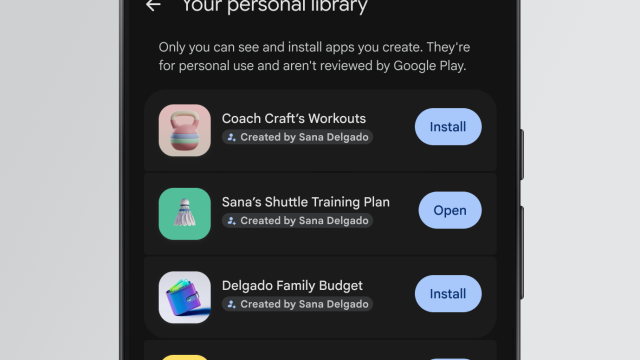 Giao diện Your personal library trên Google Play với danh sách ứng dụng Android tự tạo