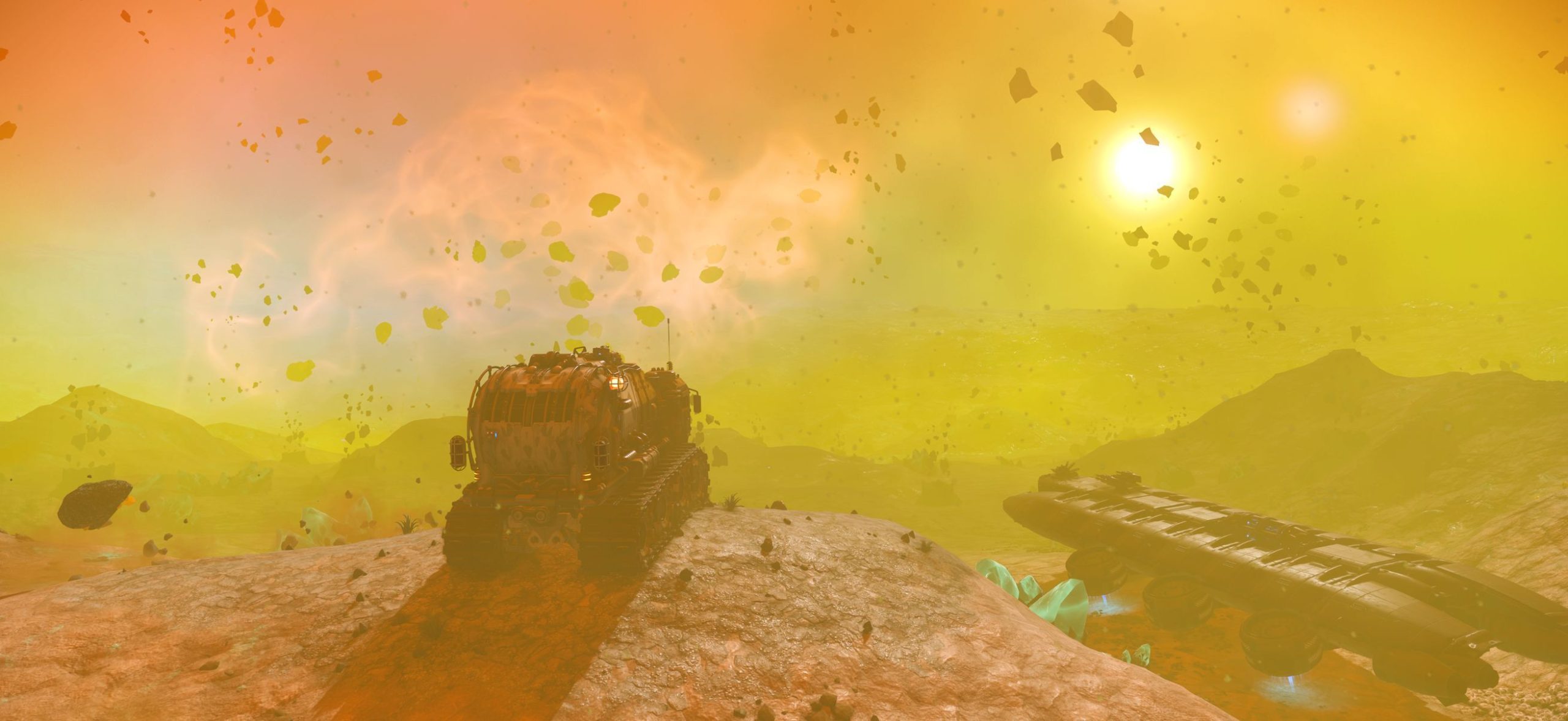 Góc nhìn người thứ nhất khi nhân vật khai thác khoáng sản trên hành tinh trong No Man’s Sky trên iPhone