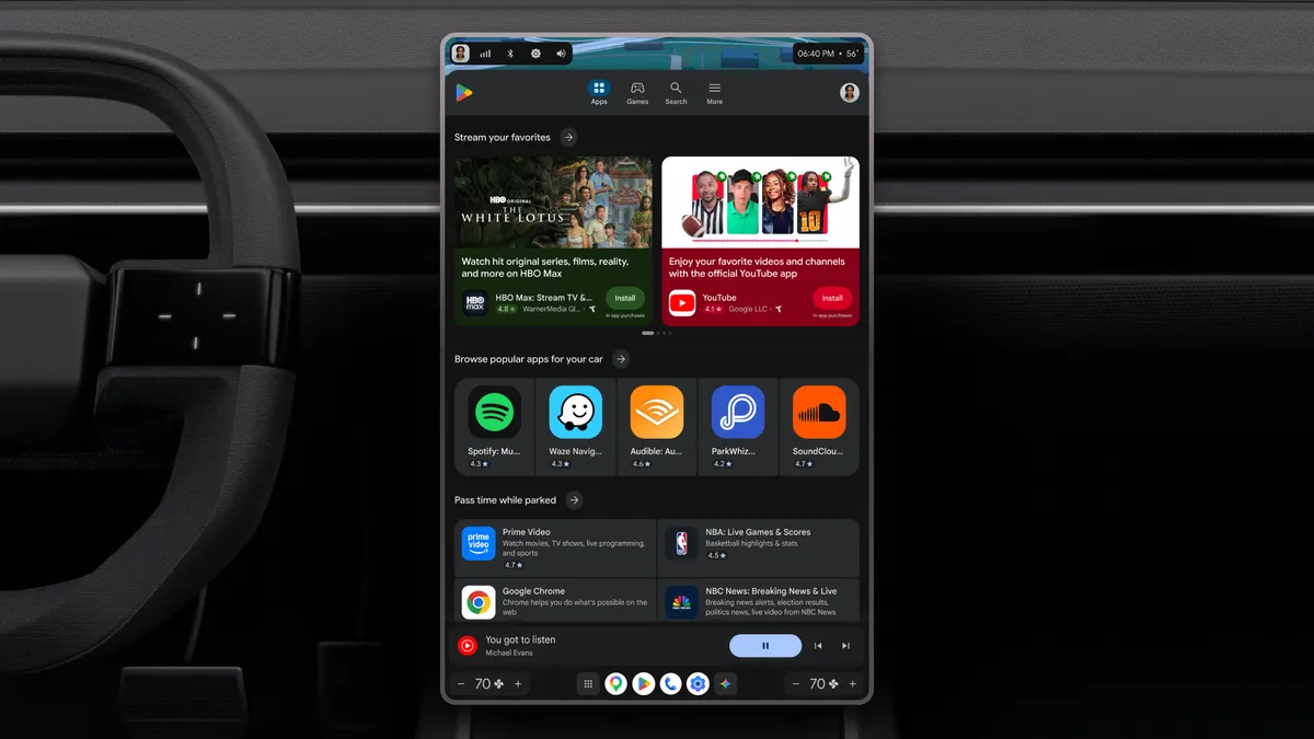 Google Play trên màn hình xe đặt dọc