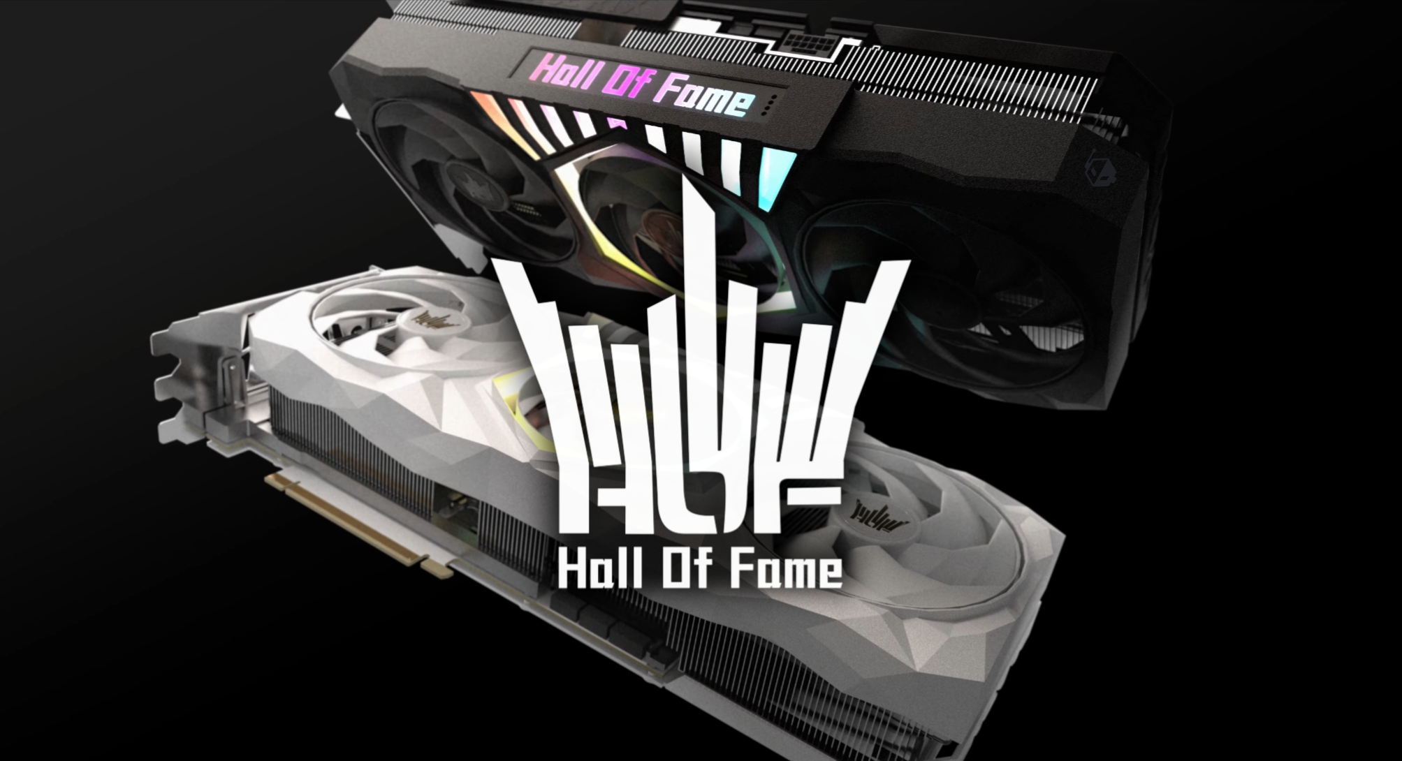 Hai card đồ họa GALAX Hall of Fame màu đen và trắng