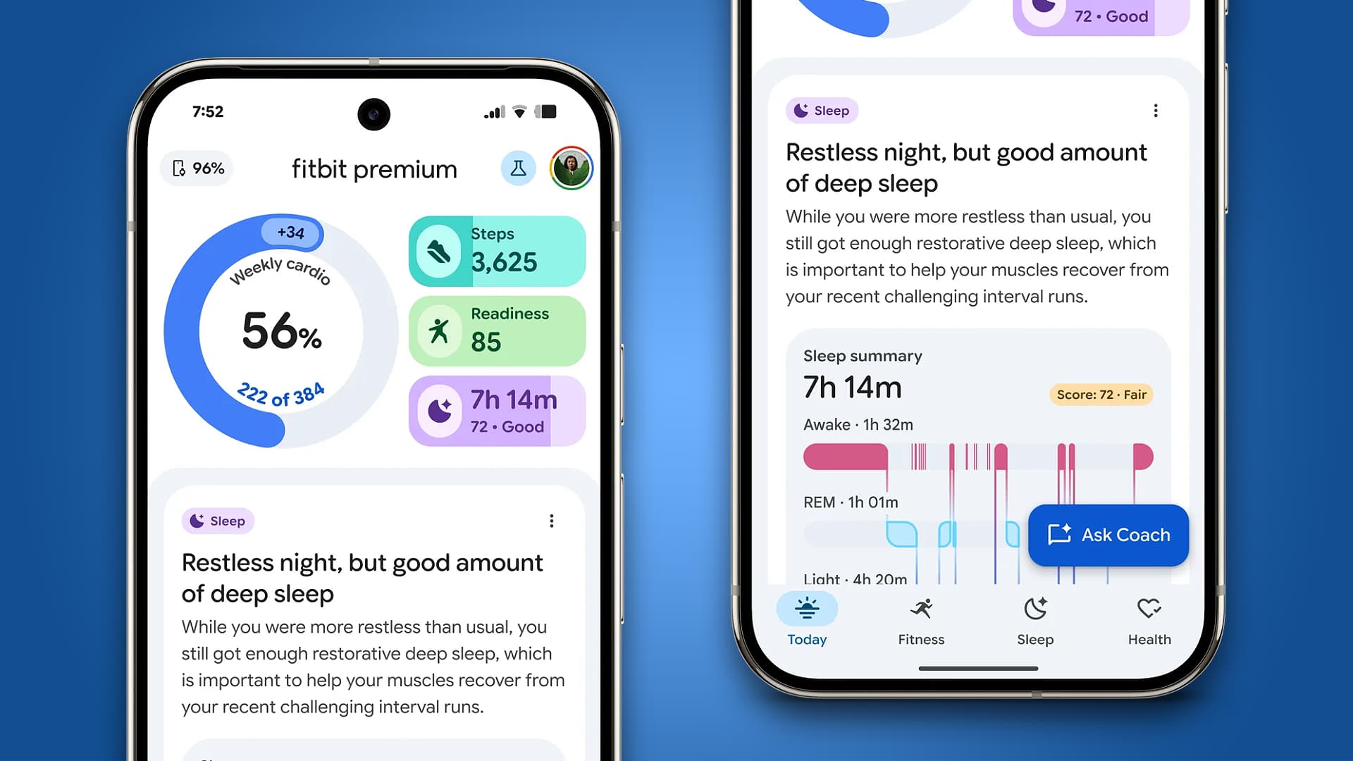 Hai điện thoại hiển thị ứng dụng Google Health