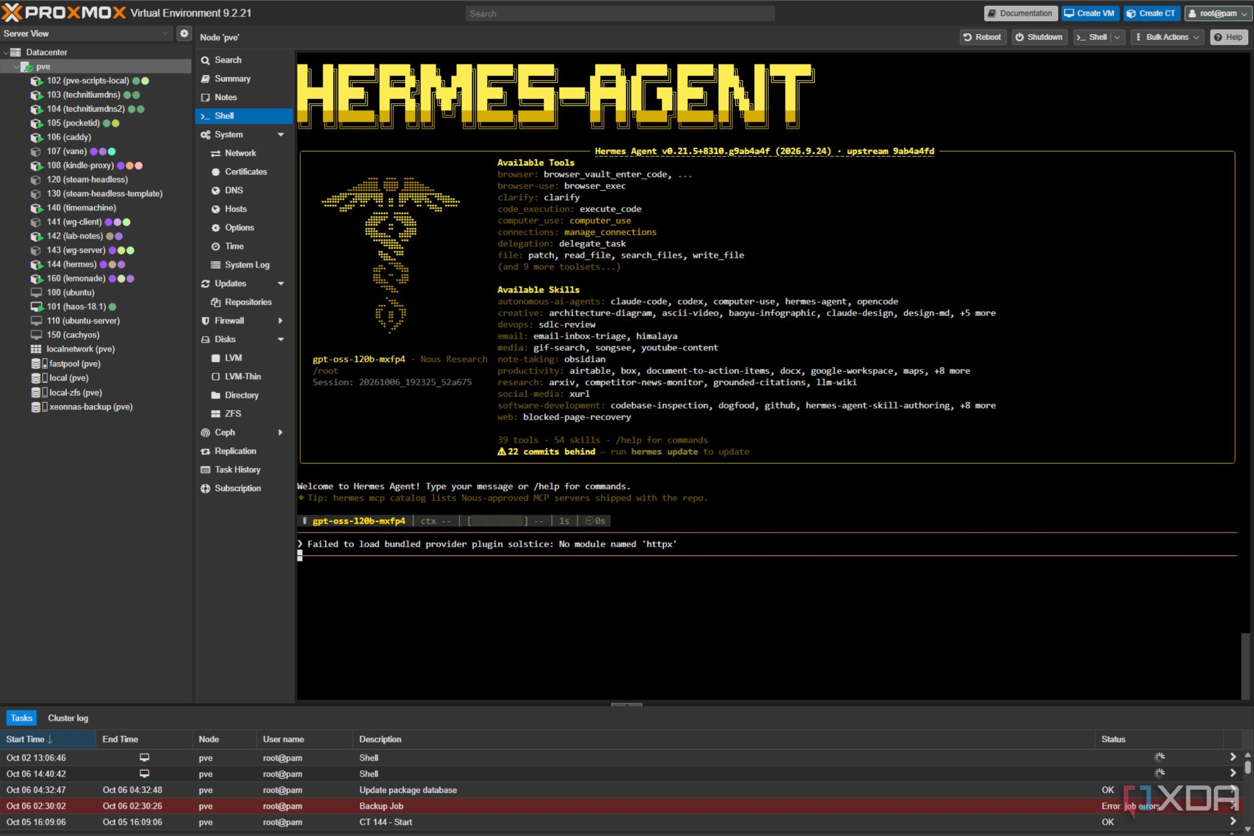 hermes agent lxc configuration