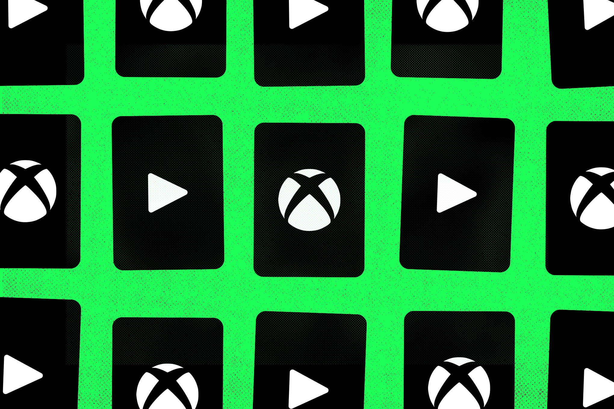Họa tiết xanh đen lặp lại biểu tượng Xbox và nút phát