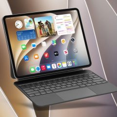 iPad gắn bàn phím có trackpad, minh họa cách dùng con trỏ trên iPadOS