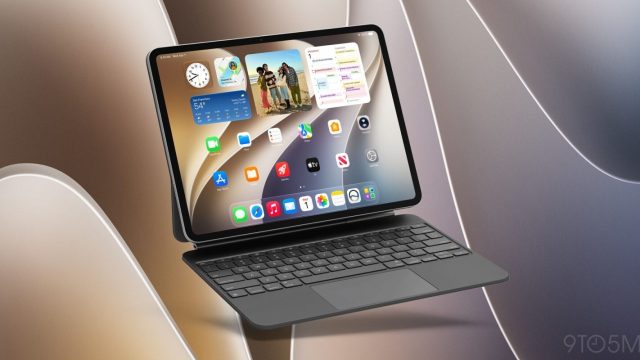 iPad gắn bàn phím có trackpad, minh họa cách dùng con trỏ trên iPadOS