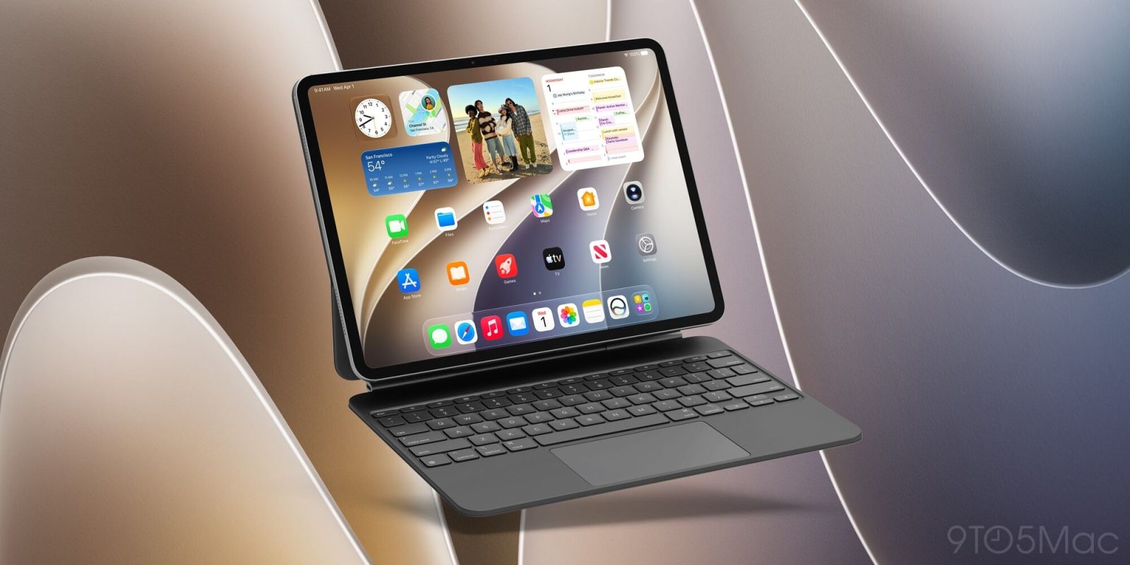 iPad gắn bàn phím có trackpad, minh họa cách dùng con trỏ trên iPadOS