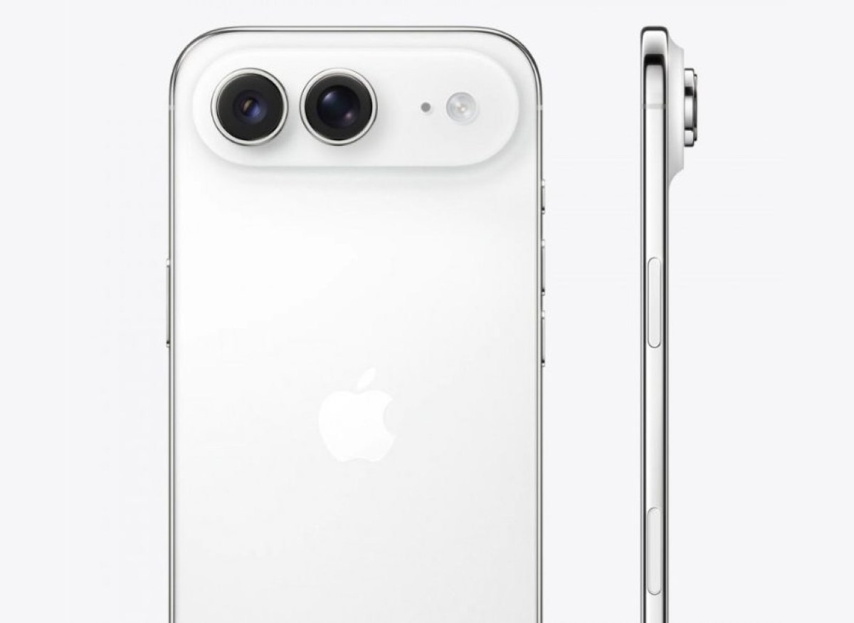 Hình dựng iPhone Air 2 màu trắng với hai camera sau và thân máy mỏng