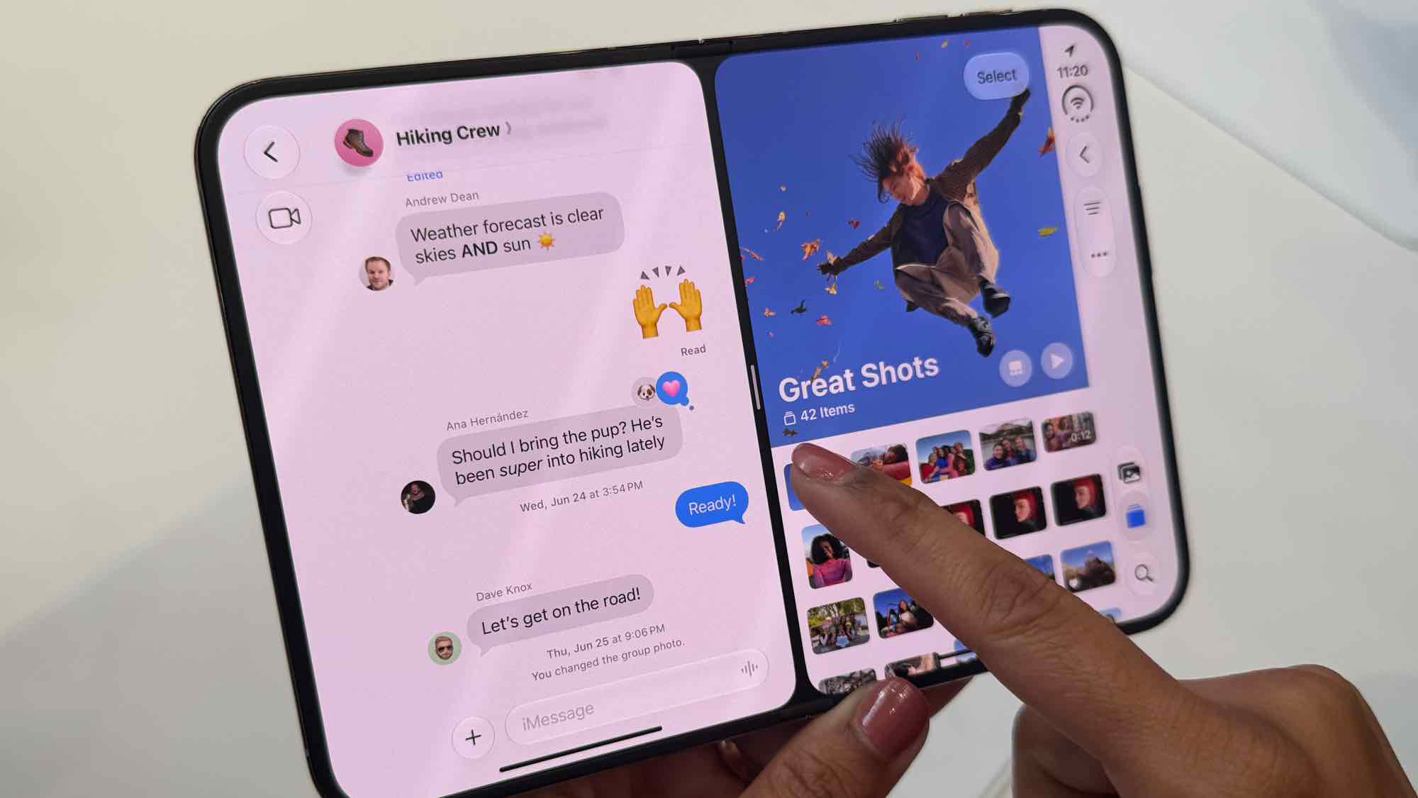 iPhone Duo — Đặt tin nhắn cạnh thư viện ảnh là lợi ích cụ thể của đa nhiệm hai cửa sổ.