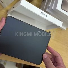 iPhone Duo mở phẳng trên tay cạnh hộp sản phẩm