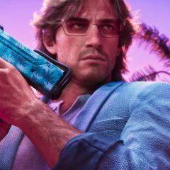 Jason trong GTA 6 cầm súng giữa rặng dừa Vice City