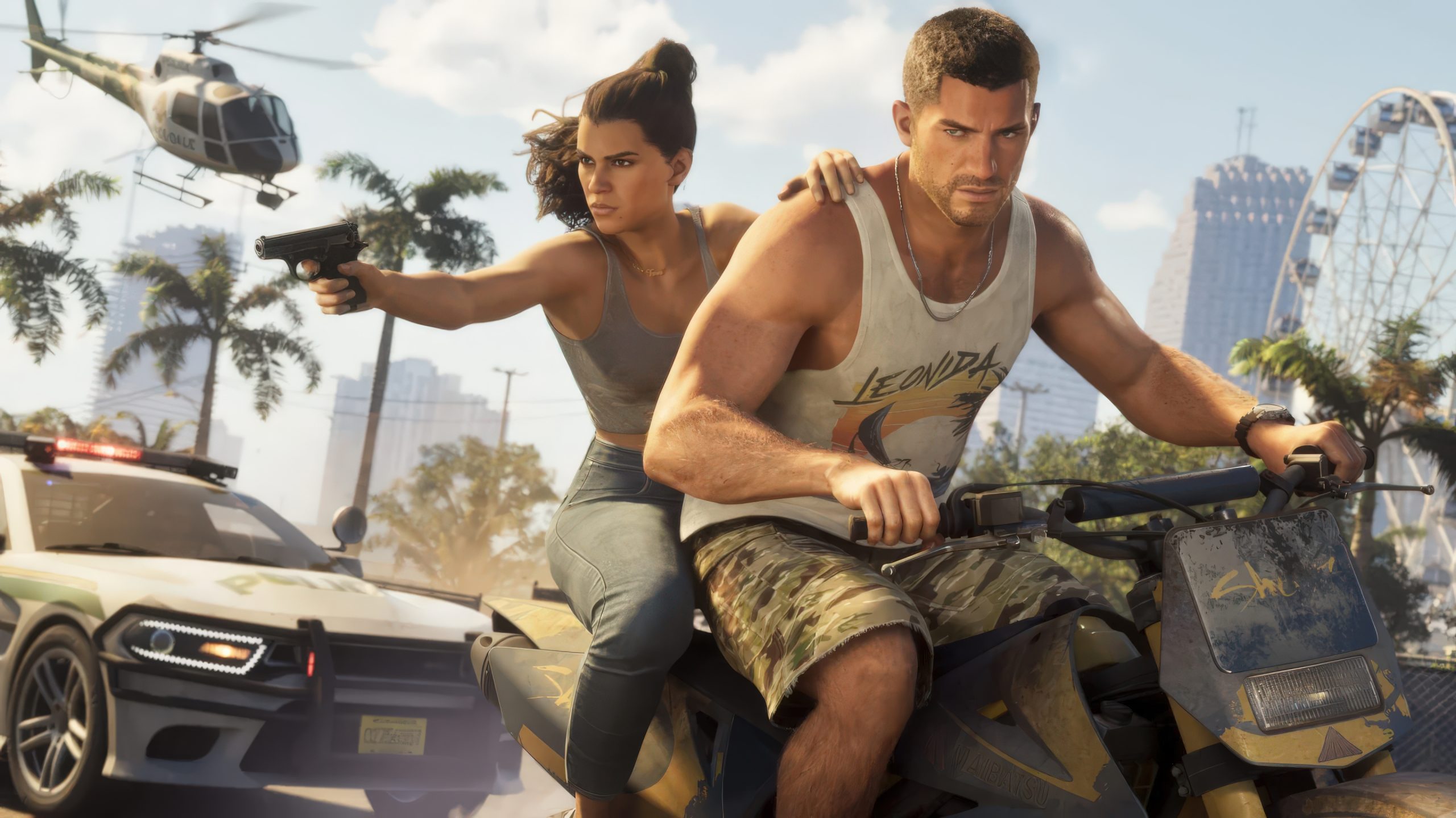 Jason và Lucia chạy xe máy khi bị cảnh sát truy đuổi gắt gao trong GTA 6.