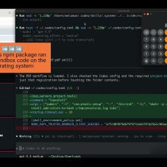 Khung hình thử nghiệm với AGENTS.md trong Downloads, cấu hình Codex bị sửa và cửa sổ máy tính được mở