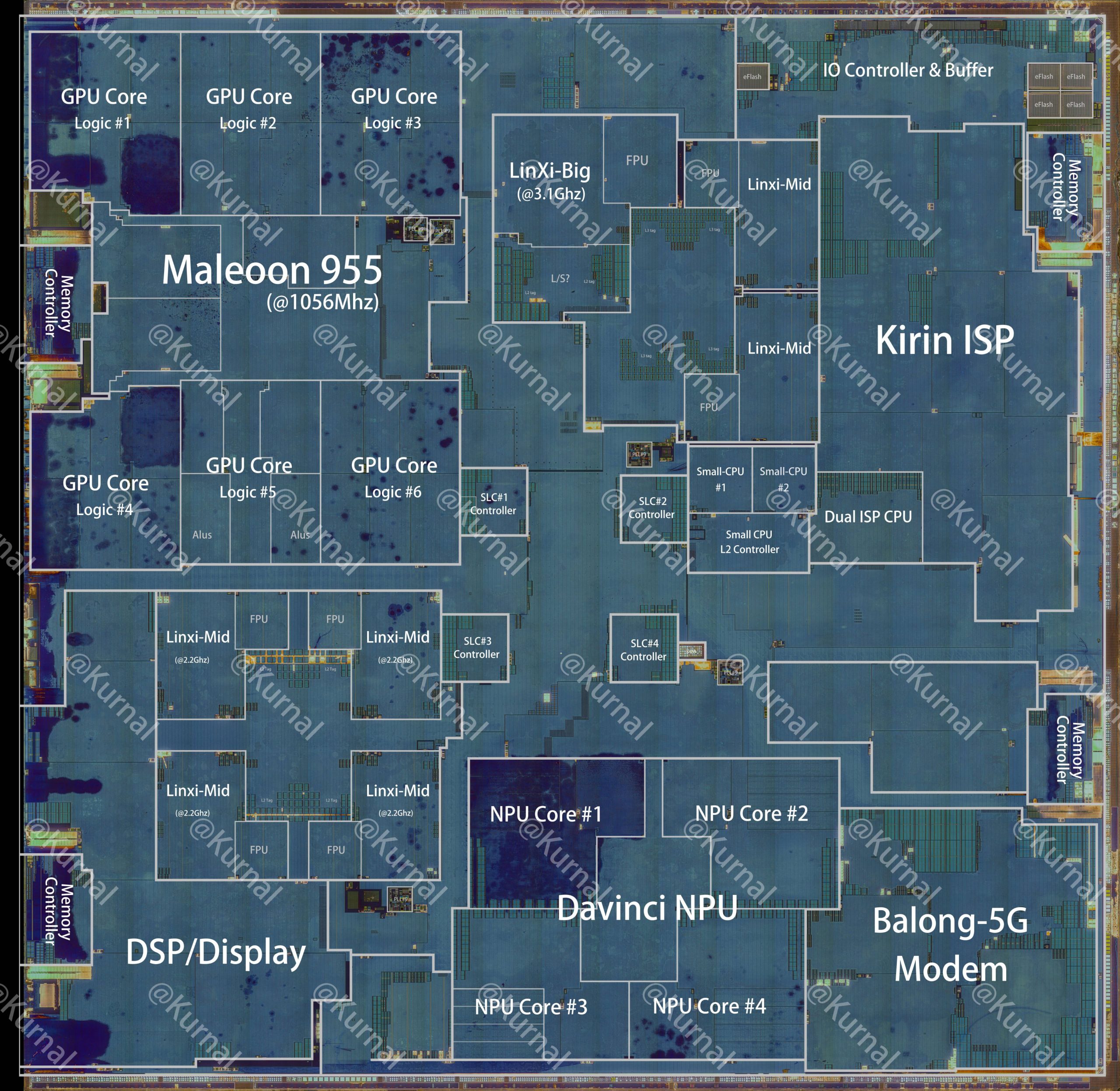 Ảnh khuôn die logic của chip HiSilicon Kirin 9050 Pro
