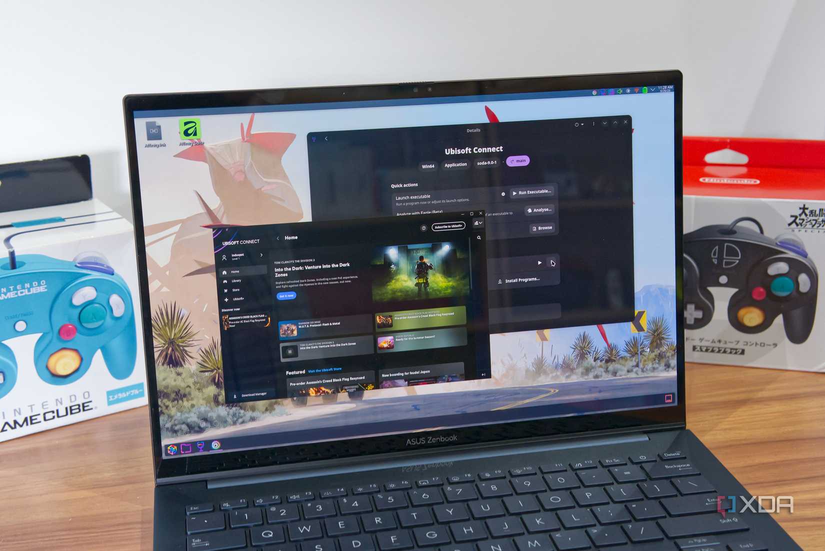 Laptop Linux hiển thị Bottles và Ubisoft Connect