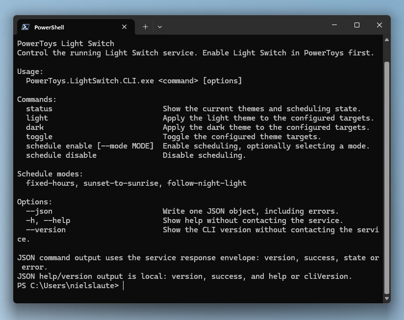 Các lệnh Light Switch trong PowerShell