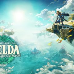 Link đứng trên đảo bay giữa mây trong The Legend of Zelda: Tears of the Kingdom.