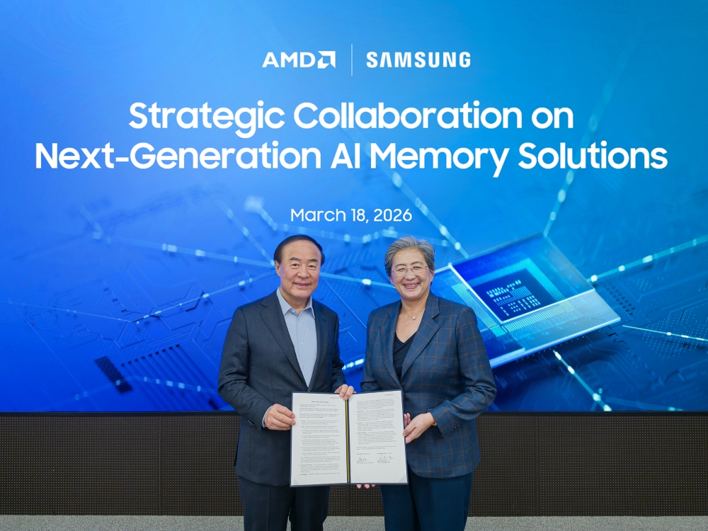 Lisa Su và Jun Young-hyun tại lễ ký MOU hợp tác AI memory giữa AMD và Samsung