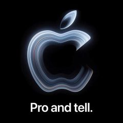 Logo Apple và dòng chữ Pro and tell trên thư mời