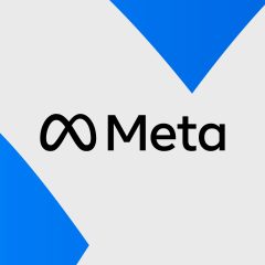 Logo Meta trên nền đồ hoạ xanh trắng