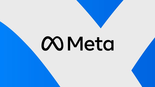 Logo Meta trên nền đồ hoạ xanh trắng