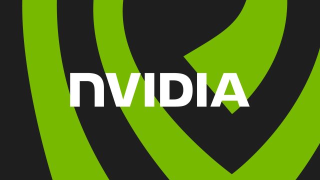 Logo Nvidia trên nền đồ họa xanh và đen