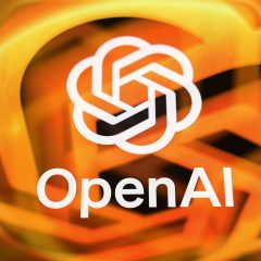 Logo OpenAI trên nền đồ họa phát sáng