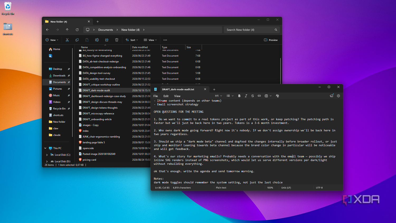 looking at updated audit file in Explorer and Notepad