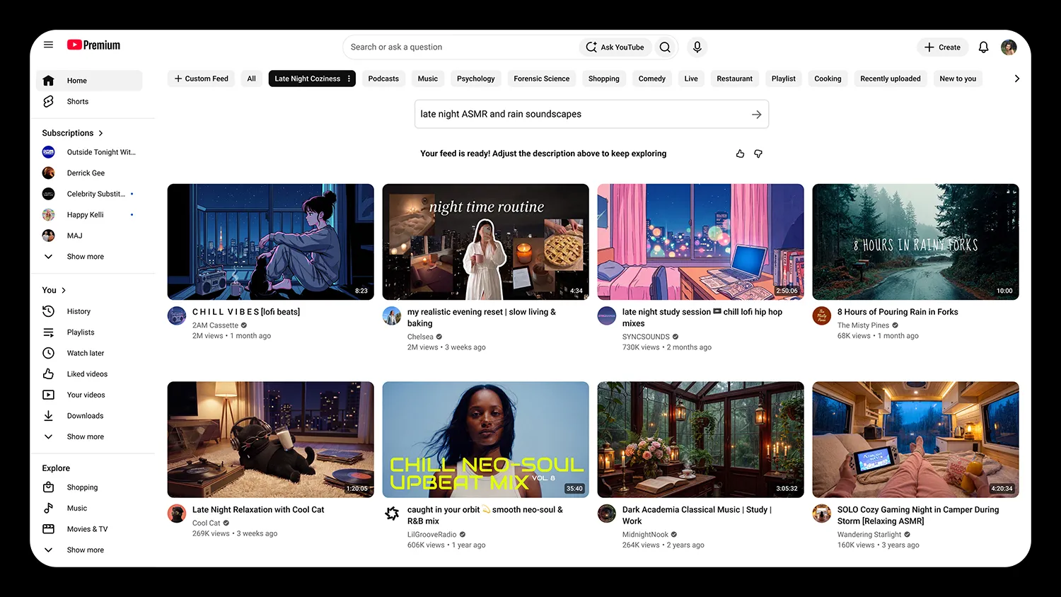 Luồng giao diện Custom Feeds trên YouTube