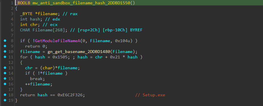 Mã kiểm tra tên Setup.exe bằng hàm băm