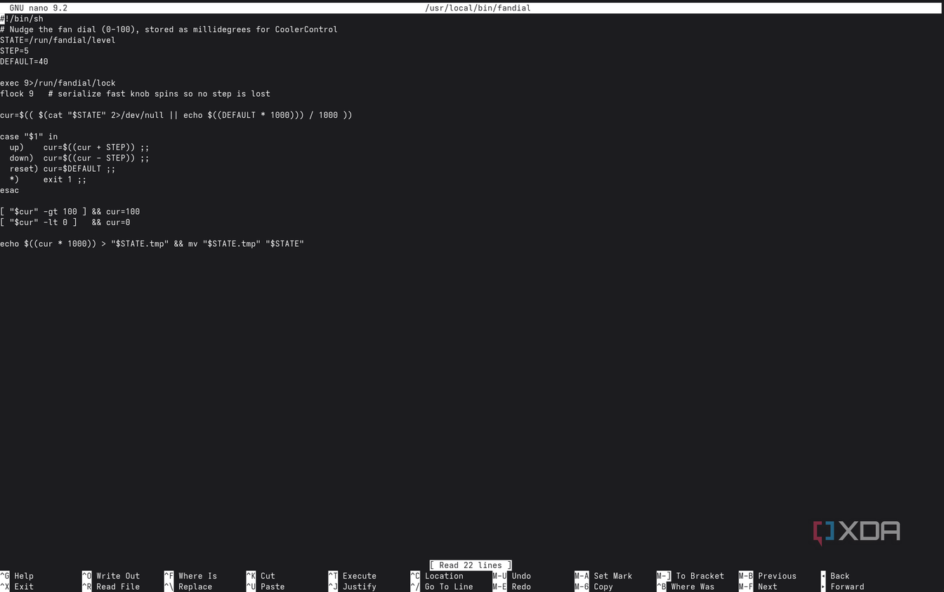 Mã script shell cập nhật giá trị quạt vào file
