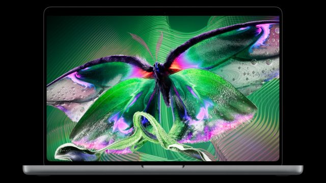 MacBook Pro PROLED XDR hiển thị hình bướm.