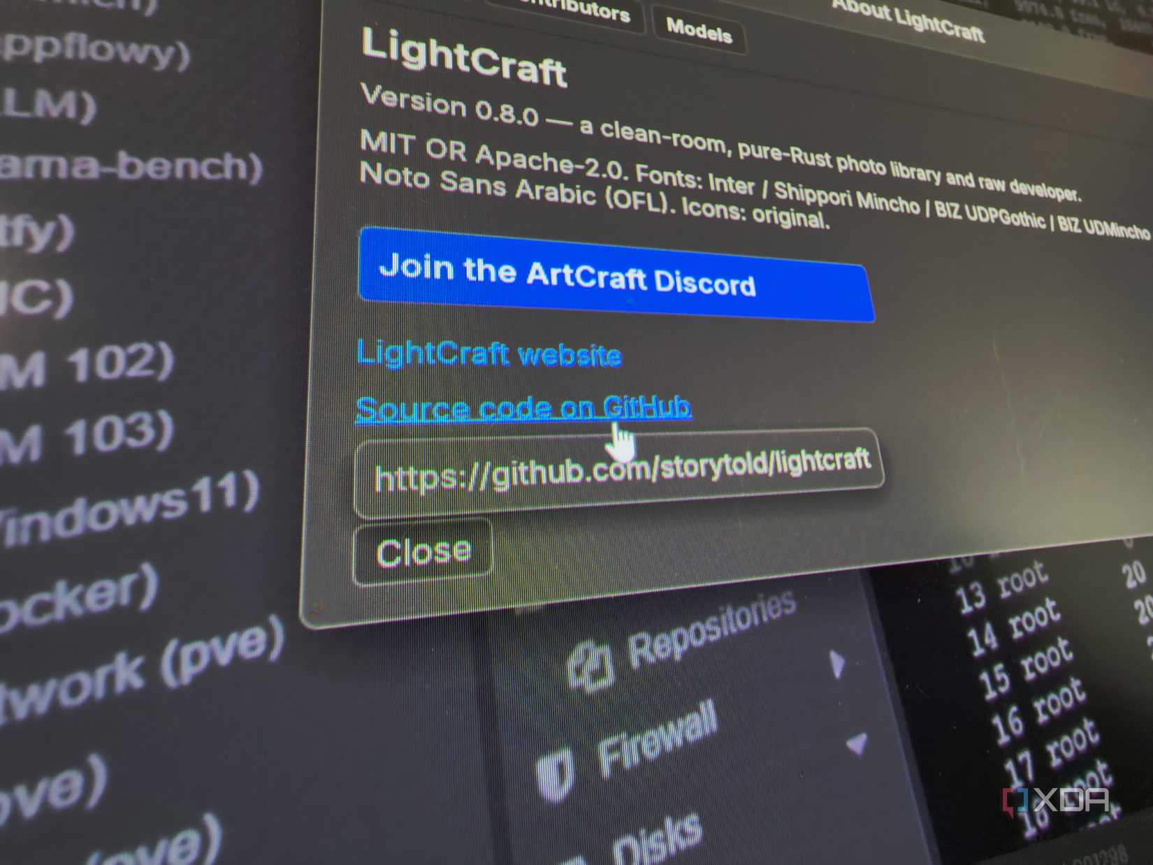 Màn hình About của LightCraft