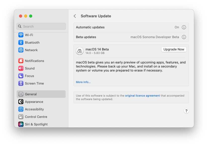 Màn hình chọn beta trong Cập nhật phần mềm macOS