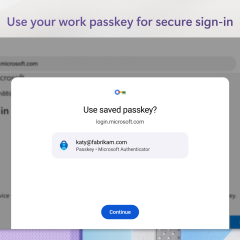 Màn hình chọn passkey công việc trong Microsoft Authenticator