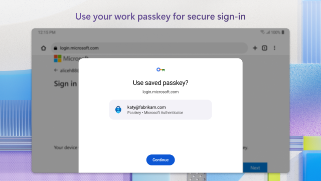 Màn hình chọn passkey công việc trong Microsoft Authenticator