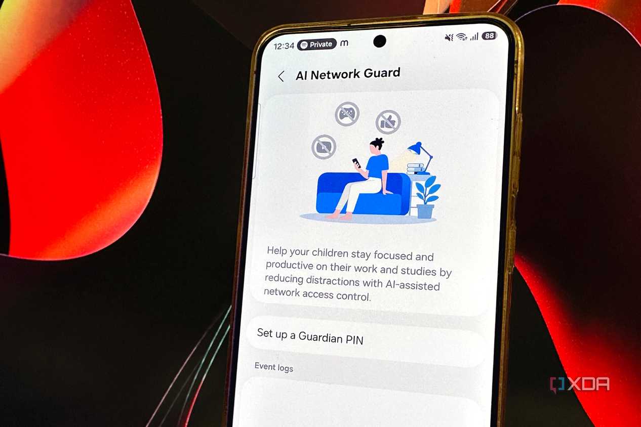 Màn hình giới thiệu AI Network Guard, nhắm tới việc giúp trẻ tập trung học bằng cách giảm xao nhãng từ mạng