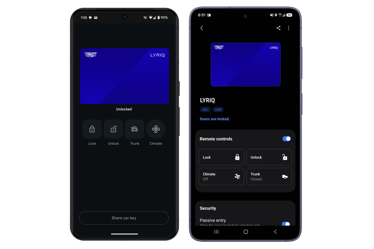 Màn hình khóa số Lyriq trên điện thoại Android và Samsung.