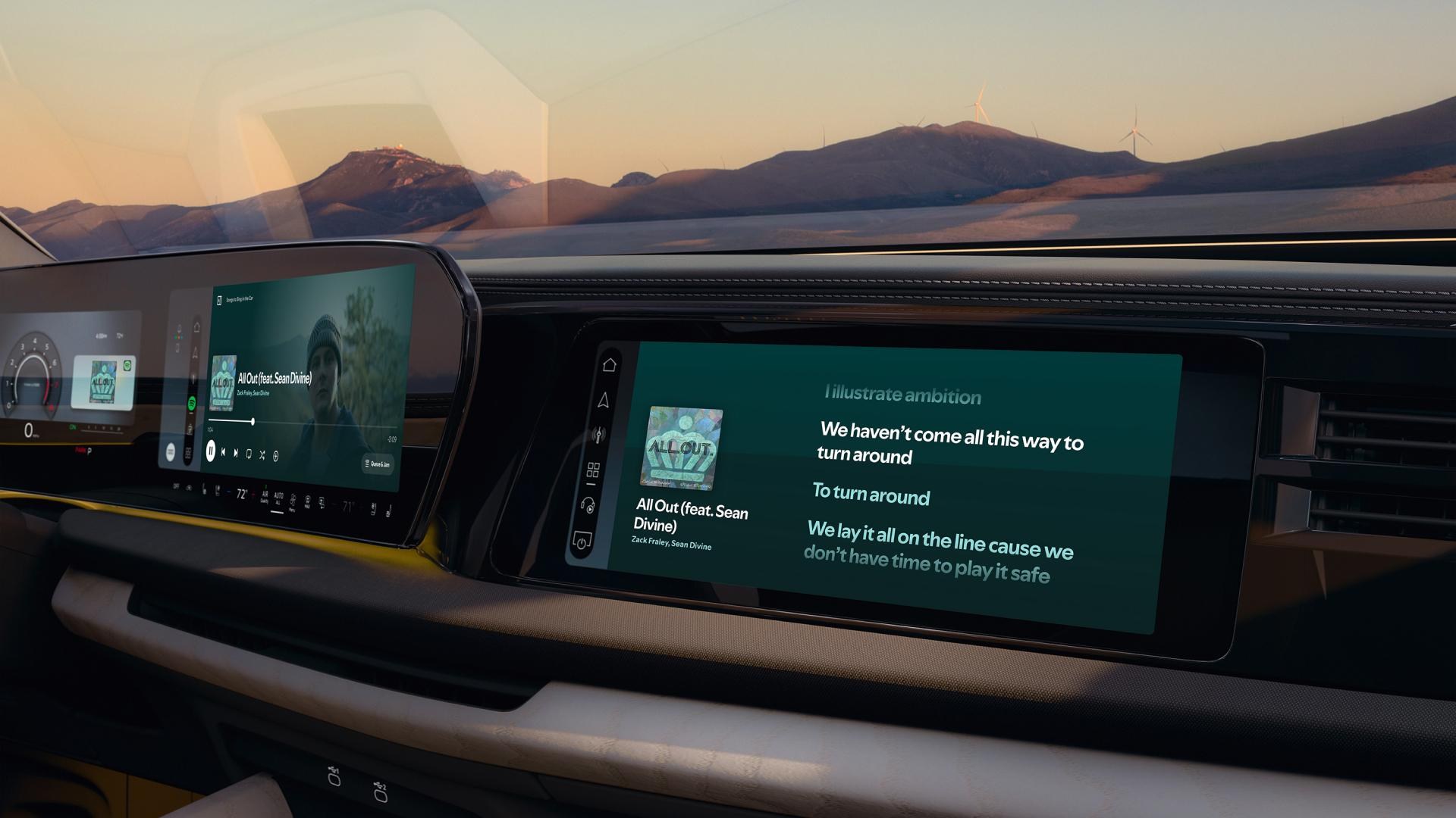 Màn hình phụ Audi hiển thị lời bài hát Spotify